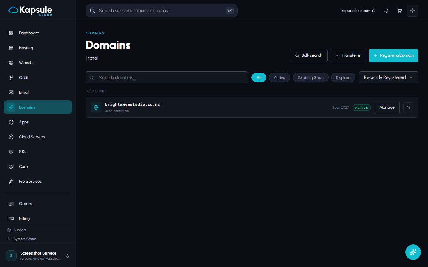 Domains section in KPanel