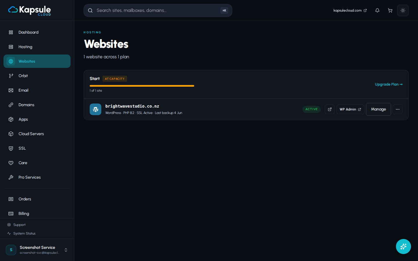 Websites list in KPanel