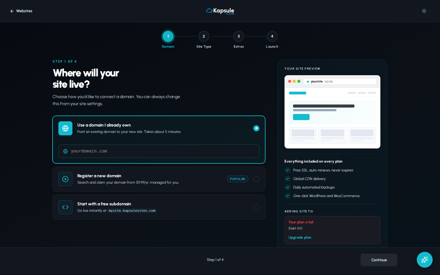 Add Website form